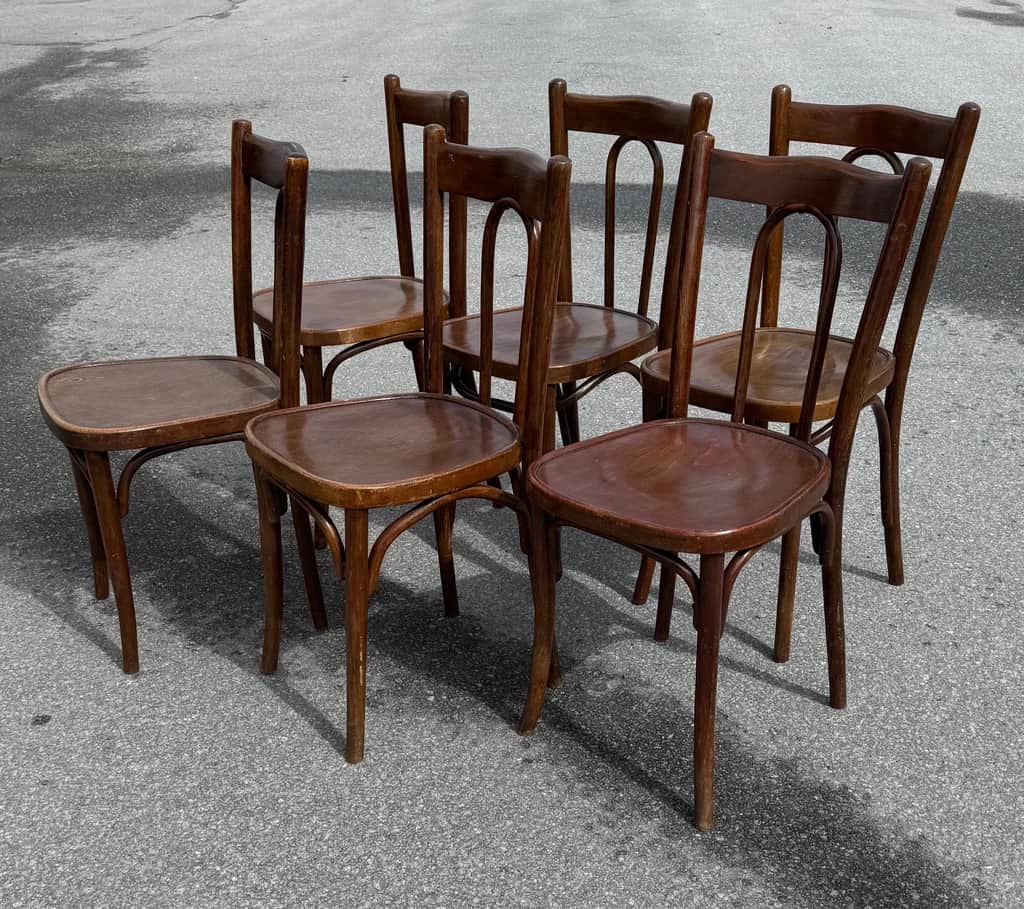 6 fina café stolar, böjträ 1930-1940 tal – begagnad bord & stolar hos ReFurn Lidingö