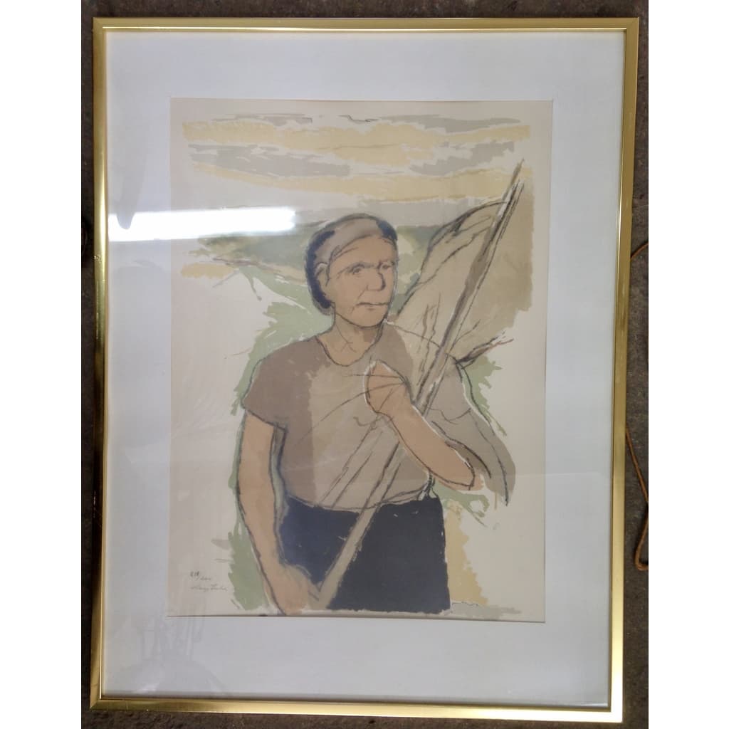 Hugo Zuhr - Färglitografi, Figur med fana