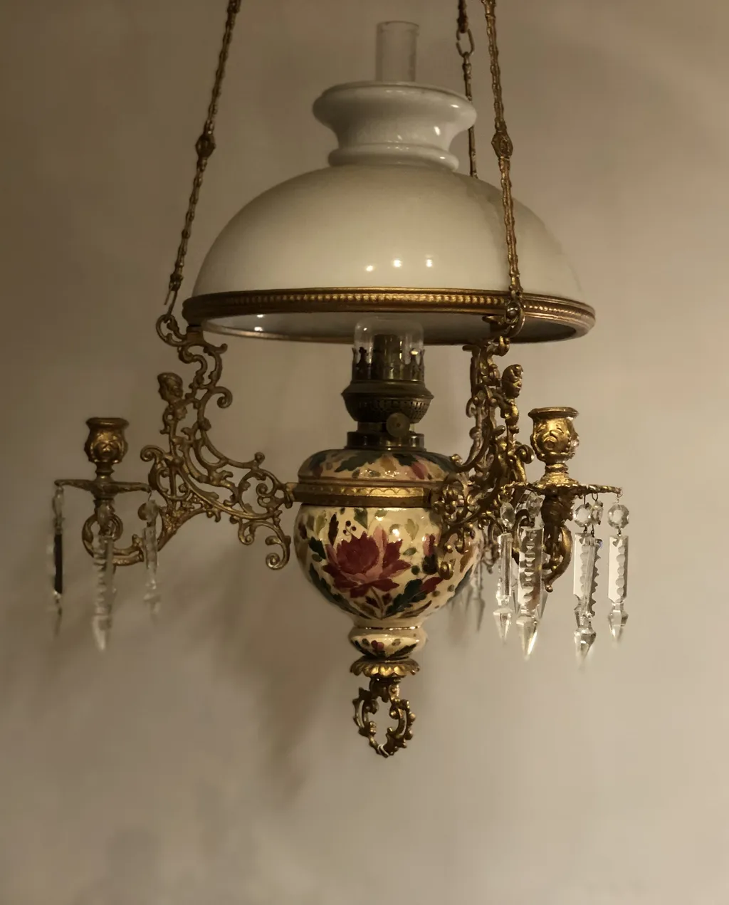 Fantastisk fotogen taklampa majolika, Rörstrand
