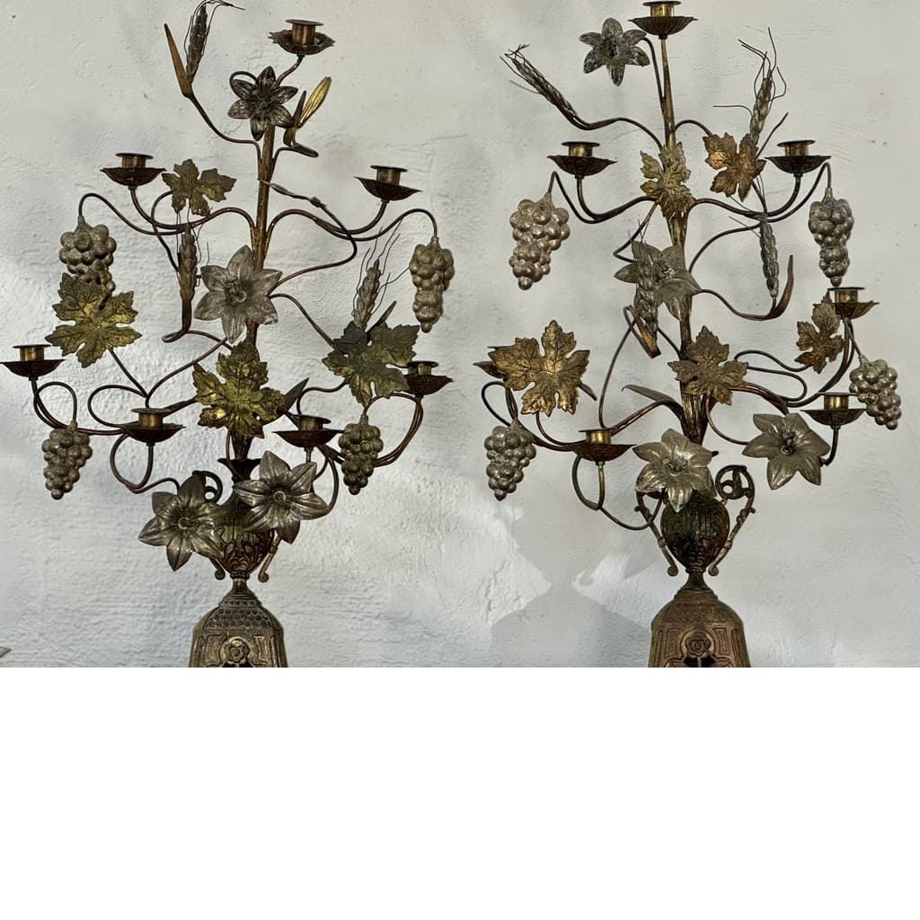 Ett par skördeljusstakar , Chandelier d’eglise1800 tal Frankrik